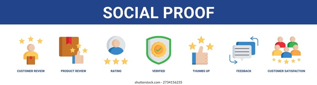 Social Proof web banner icon set collection solid style.