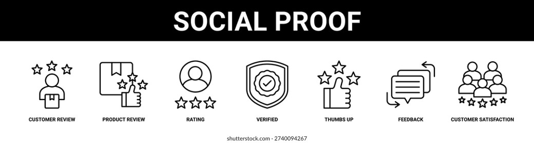 Social Proof web banner icon set collection solid style.