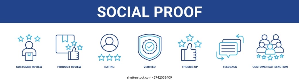 Social Proof web banner icon set collection solid style.