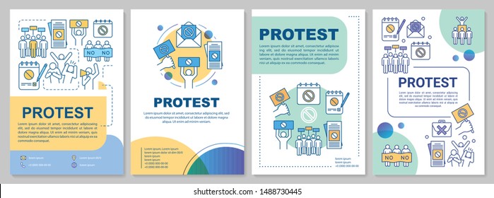Social protest brochure template layout. Public demonstration flyer, booklet, leaflet print design with linear illustrations. Vector page layouts for magazines, annual reports, advertising posters