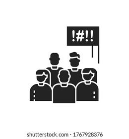 Social protest glyph black icon. Manifestations of civil unrest. Group of people strike. Pictogram for web page, mobile app, promo. Editable stroke.