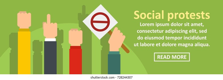 Social protests banner horizontal concept. Flat illustration of social protests banner horizontal vector concept for web design