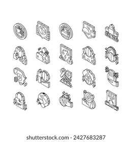 Social Public Problems Worldwide isometric icons set. Children And Ageing Human Social Problems, Democracy And Decolonization, Atomic Energy And Development, Religious And Wars