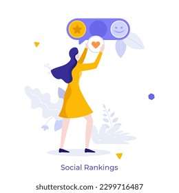 Social Ranking flat concept vector illustration. Online content evaluation process. Reacting on post character on white for web design. Creative idea for website, mobile and presentation