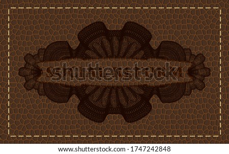social reform text inside Guilloche brown leather emblem. Wallet fancy background. Artistic illustration. 