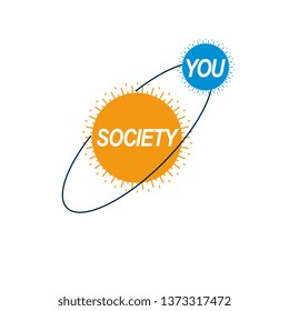 Social Relations conceptual logo, unique vector symbol. Society and person, social interaction. 