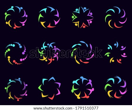 Social relations logo icon. Teamwork and friendship concepts created using simple geometric elements as a team of people. Vector illustration