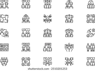 A coleção de ícones de relacionamento social é uma ilustração vetorial com traçado editável.