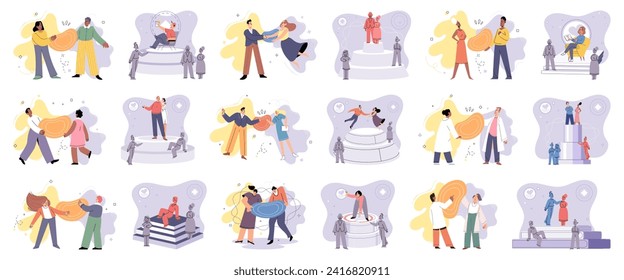 Social relationship vector illustration. Assisting others fosters sense community and empathy Unity and cooperation are essential for overcoming challenges together Teamwork and collaboration drive