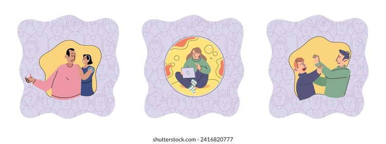 Social relationship vector illustration. Human relationships shape our experiences and define our sense self Solidarity among community members strengthens social cohesion Respect for others