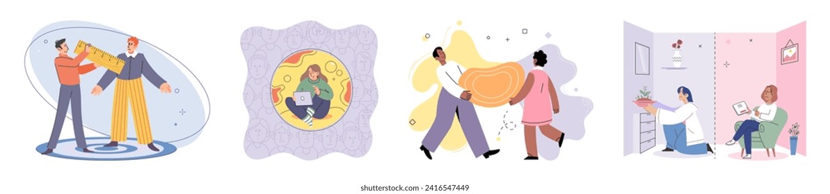 Social relationship vector illustration. Teamwork and collaboration drive innovation and progress in society The social relationship concept explores dynamics human connections Colleagues rely