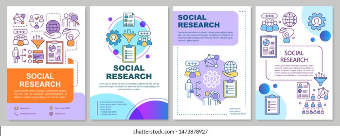 Social research brochure template layout. Sociology. Social poll, survey. Flyer, booklet, leaflet print design with linear illustrations. Vector page layouts, annual reports, advertising posters