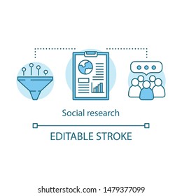 Social research concept icon. Social poll, survey idea thin line illustration. Population quantitative analysis. Sociology. People and community. Vector isolated outline drawing. Editable stroke