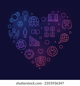 Social Research Heart minimal vector Sociology concept outline colorful banner with dark background