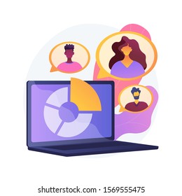 Social research. Online questionnaire, Internet survey, sociology science. Pie chart on laptop screen. Sociological poll results isolate design element. Vector isolated concept metaphor illustration