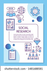 Social research poster template layout. Social sciences. Interpersonal relations. Banner, booklet, leaflet print design with linear icons. Vector brochure page layout for magazines, advertising flyers