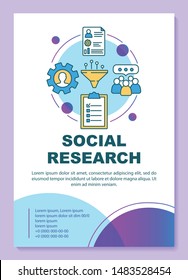 Social research poster template layout. Social polls and surveys. Sociology. Banner, booklet, leaflet print design with linear icons. Vector brochure page layouts for magazines, advertising flyers