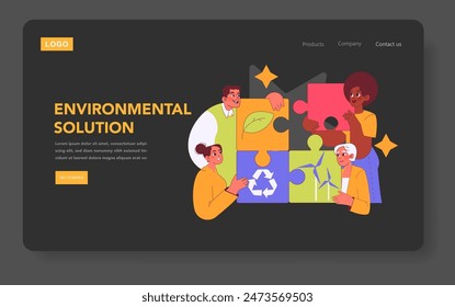Social responsibility concept. Diverse group solving environmental issues with teamwork. Collaborative effort for sustainability. Vector illustration.