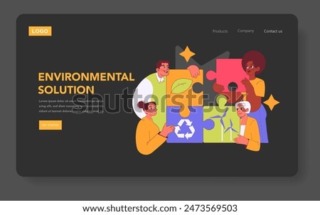 Social responsibility concept. Diverse group solving environmental issues with teamwork. Collaborative effort for sustainability. Vector illustration.