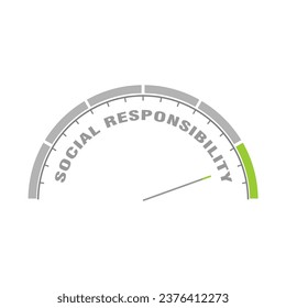 Social responsibility concept. Instrument scale with arrow. Colorful infographic gauge element.