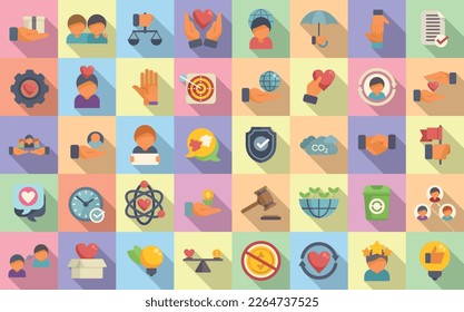 Social responsibility icons set flat vector. Friend care. Service people