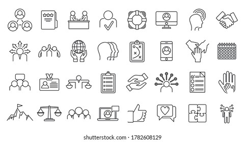 Social responsibility icons set. Outline set of social responsibility vector icons for web design isolated on white background