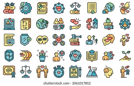 Social Responsibility Icons Set Outline Vector. Community Friend. Care Service