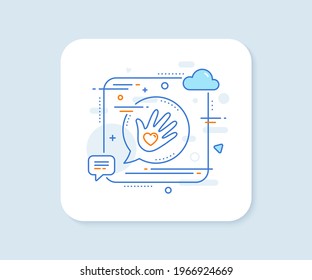 Social responsibility line icon. Abstract square vector button. Hand with heart sign. Charity symbol. Social responsibility line icon. Speech bubble concept. Vector