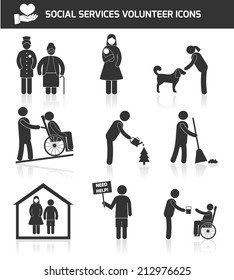 Social Responsibility Services And Volunteer Icons Set Black Isolated Vector Illustration