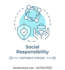 Ícone de conceito azul flexível de responsabilidade social. Impacto das empresas na regulamentação das pessoas. Tipo de CSR. Ilustração de linha de forma redonda. Ideia abstrata. Design gráfico. Fácil de usar no livreto
