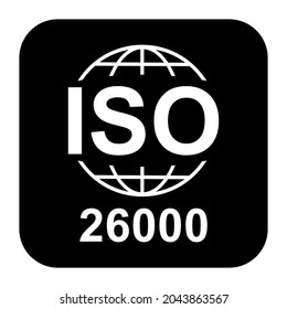 Social Responsibility. Standard quality symbol. Vector button sign isolated on black background .