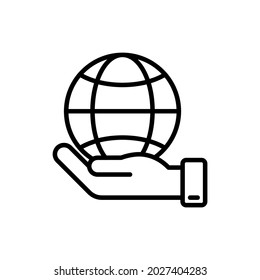 Icono de línea delgada de responsabilidad social: globo en mano. Ecológico. Desarrollo sostenible. Ilustración vectorial.