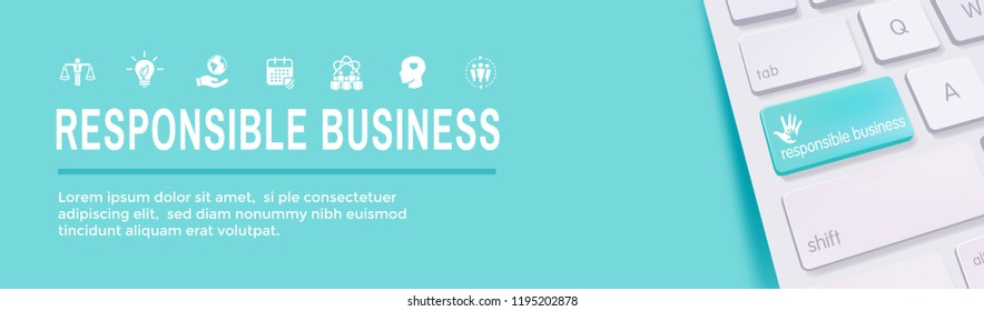Social Responsibility Web Banner Icon Set & Web Header Banner w Honesty, integrity, collaboration, etc 