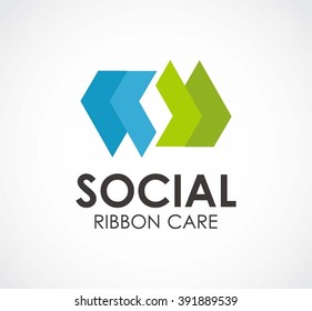 Social ribbon of care abstract vector and logo design or template charity line business icon of company identity symbol concept