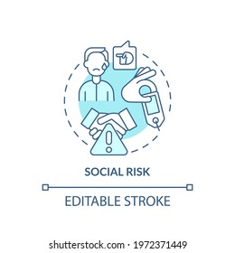 Social risk concept icon. Purchase risk factor idea thin line illustration. Status impact. Reputation. Purchasing new trending product. Vector isolated outline RGB color drawing. Editable stroke