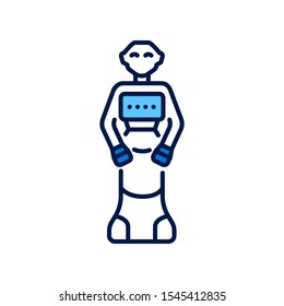 Social robot color line icon. Communication with people in public places. Innovation in technology. Sign for web page, app. UI/UX/GUI design element. Editable stroke.