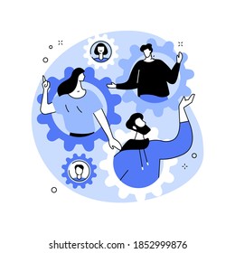 Social role abstract concept vector illustration. Social norms, gender stereotypes, working woman leader, paternity leave, husband cooking, modern family, exchanging roles abstract metaphor.