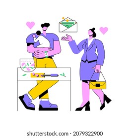 Social role abstract concept vector illustration. Social norms, gender stereotypes, working woman leader, paternity leave, husband cooking, modern family, exchanging roles abstract metaphor.