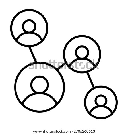Social scheme with few user pics thin line icon, osint analytics concept. Vector graphics. Users tree map, link sign on white background, outline style icon for mobile or web design