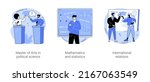 Social science isolated cartoon vector illustrations set. Master of Arts in political science, mathematics and statistics degree, international relations university diploma vector cartoon.