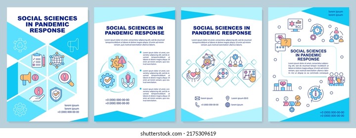 Social Sciences In Pandemic Response Brochure Template. Leaflet Design With Linear Icons. Editable 4 Vector Layouts For Presentation, Annual Reports. Arial-Black, Myriad Pro-Regular Fonts Used