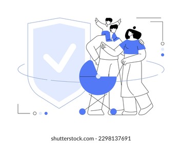 Social security abstract concept vector illustration. Social security benefit, state allowance, retirement insurance, happy disabled person, old, elderly couple, sign agreement abstract metaphor.