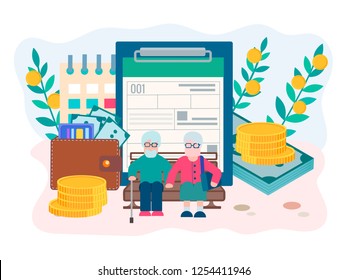 Social Security Benefits Form for pensioners. Pension insurance and Pension Fund concept. Vector illustration.