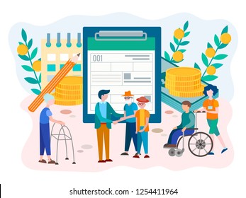 Social Security Benefits Form for pensioners and disabled person concept. Vector illustration.