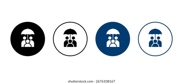 Ilustración vectorial de ícono de seguridad social. personas con concepto de paraguas. Estilo plano - Vector de stock.