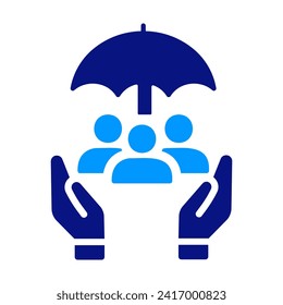 Social Security Protection, Family Life Health Insurance Management. Endowment Pension Plans. Future Investments. People under umbrella, hands hold them.