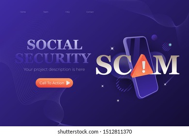 Social security scam web page design template. Vector typography design of mobile security.