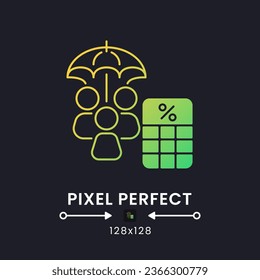 Social Security Tax yellow solid gradient desktop icon on black. Retirement income. Government benefits. Pixel perfect 128x128, outline 2px. Glyph pictogram for dark mode. Isolated vector image
