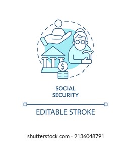 Social security turquoise concept icon. Federal social financial protection includes abstract idea thin line illustration. Isolated outline drawing. Editable stroke. Arial, Myriad Pro-Bold fonts used
