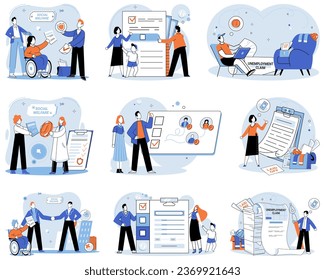 Social security. Vector illustration. The social security metaphor represents interconnectedness protection and support Surveillance measures are necessary to ensure security social systems Insurance
